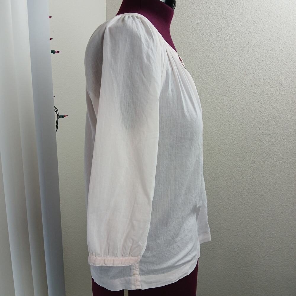 L.O.G.G. by H&M Sheer Pink Gauze Henley Blouse 8 pink lightweight cottage - Picture 4 of 16